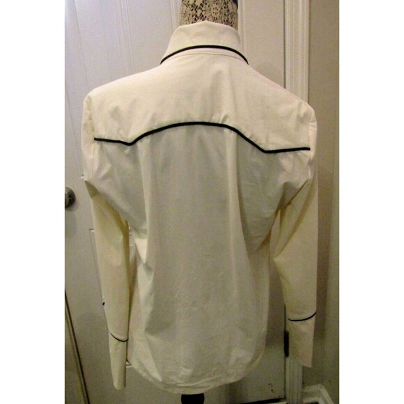 Indies Pearl Snap Shirt Western Ivory Collared Black Trim Womens Size 38 US S - Picture 4 of 9